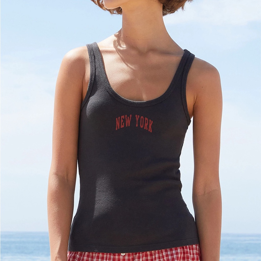 Brandy Melville Black Tank Top with Red Print
